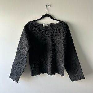 Róhe Frames black textured long-sleeve boxy gauze sheer organza blouse